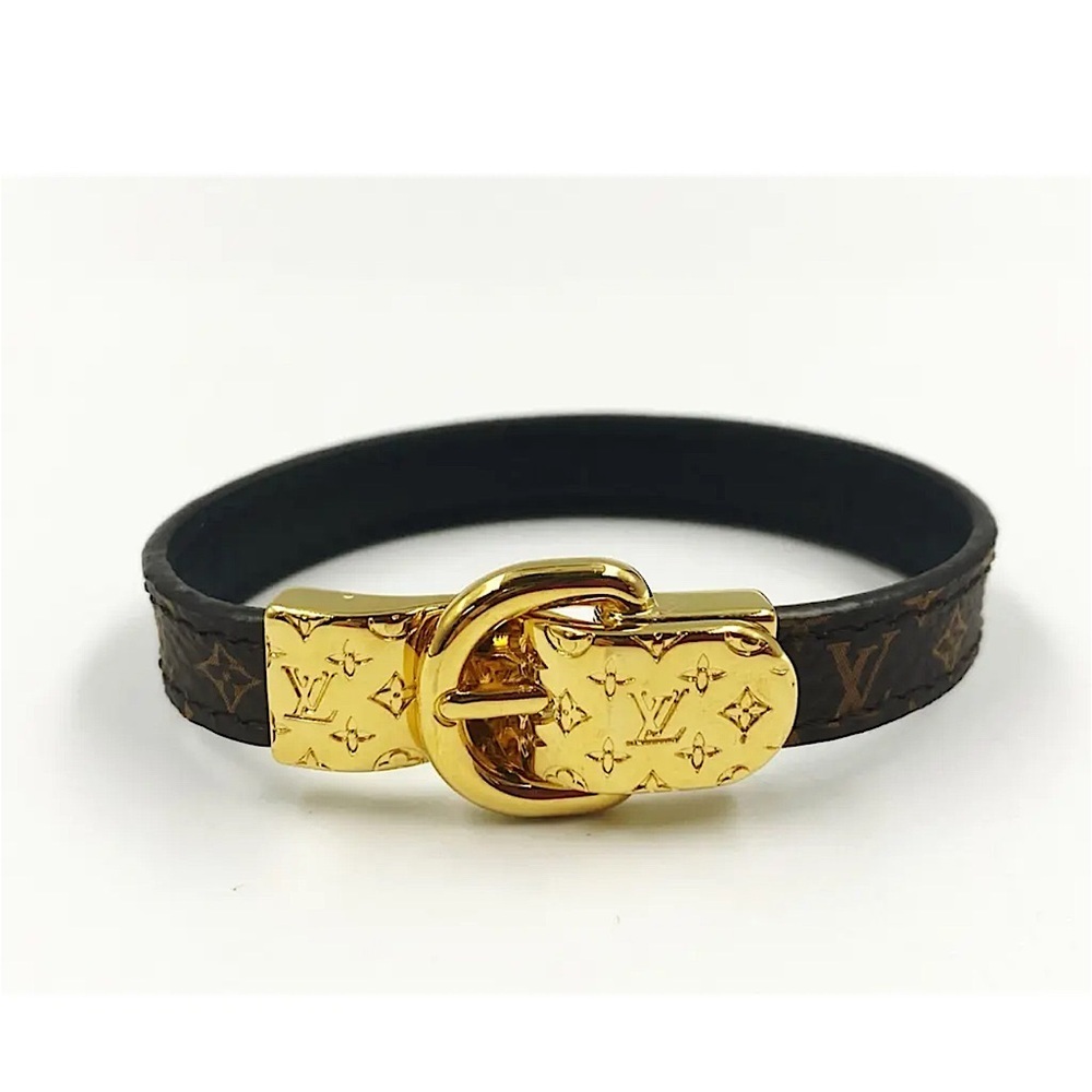 Louis Vuitton Bracelet Gold Tone and Leather monogram LV belt bracelet